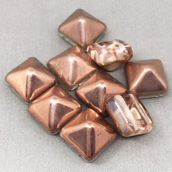 6 Light Copper Czech Two Hole Stud Glass Beads