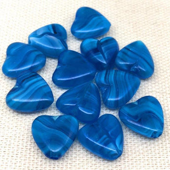 10 Vintage Capri Blue Japan Heart Glass Beads