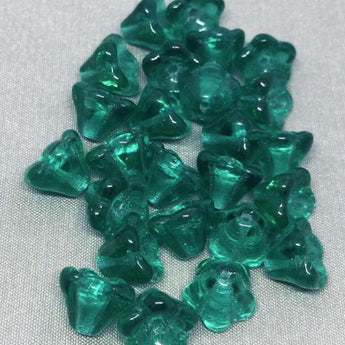 25 Emerald Green Czech Bell Flower Glass Beads