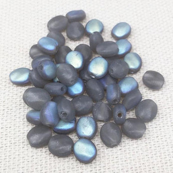 100 AB Frosted Gray Czech Oval Glass Beads