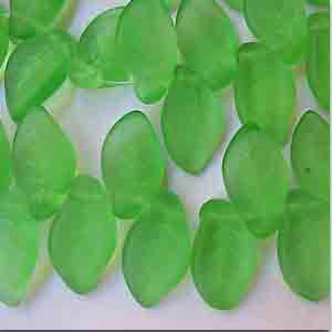 25 Vintage Czech Frosted Green Leaf Glass Beads #2282