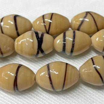 10 Vintage Tan Black Striped Oval Glass Beads #8811