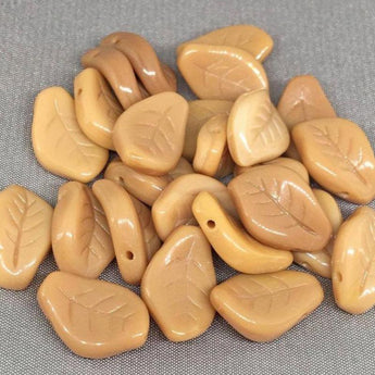 25 Beige Czech Leaf Glass Beads