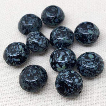 10 Blue Black Picasso Czech Coin Glass Beads