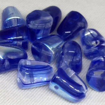 AB Striped Clear Blue Czech Gumdrop Glass Beads