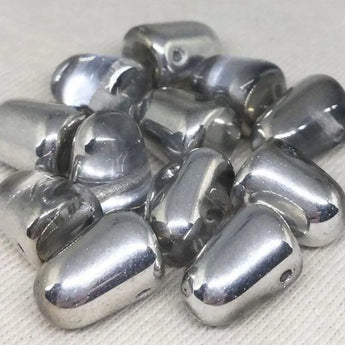 6 Clear Silver Czech Gumdrop Glass Beads 10x8mm