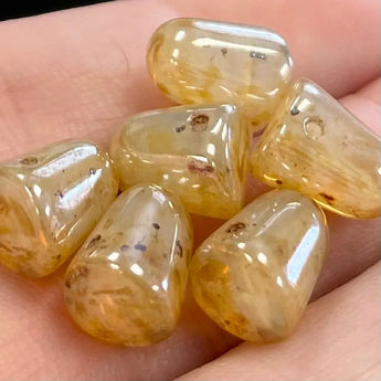 Golden Opal Cream Picasso Czech Gumdrop Glass Beads