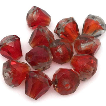 12 Vintage Fire Red German Givre Faceted Cone Glass Beads