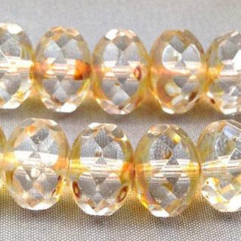 12 Clear Gold Picasso Czech Rondelle Glass Beads