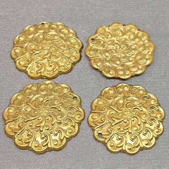 10 Vintage Brass Floral Coin Metal Charms