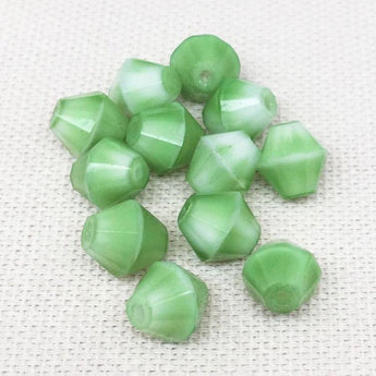 12 Vintage White Green German Givre Bicone Glass Beads