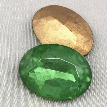 2 Vintage Green German Oval Faceted Glass Stones