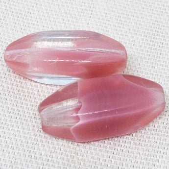 2 Vintage Clear Pink Givre German Oval Glass Beads