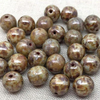 25 Matte Brown Picasso Czech Round Glass Beads