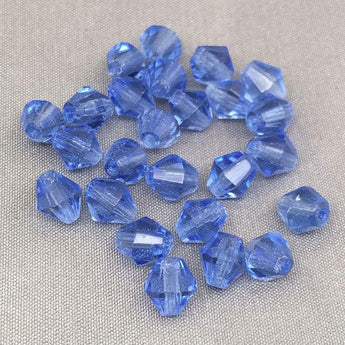 25 Vintage Sapphire Blue Faceted Bicone Glass Beads 6mm