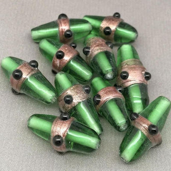 10 Vintage Handmade Green Aventurine Oval Glass Beads