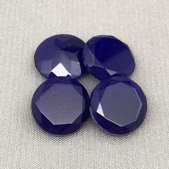 4 Vintage Navy Blue Round Point Back Glass Stones