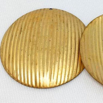 2 Vintage Corrugated Brass Round Metal Pendants