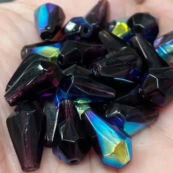 25 Vintage Czech AB Dark Amethyst Faceted Teardrop Glass Beads #8139