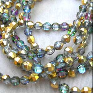 50 Vintage German Gold Vitrail Faceted Glass Beads #8352