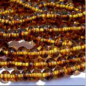 25 Vintage Tortoise Striped Amber Japan Round Glass Beads #9102