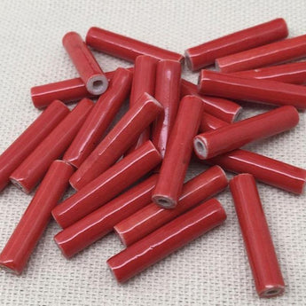 24 Vintage Red Japan Porcelain Tube Beads Beads