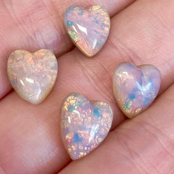 4 Vintage Fire Opal Heart Glass Stones #8616