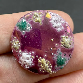 1 Vintage Magenta Glazed Round Glass Cabochon #5001