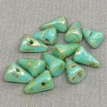 12 Opalescent Turquoise Picasso Czech Spike Glass Beads