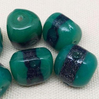 6 Vintage Handmade Creamy Green Blue Aventurine Baroque Glass Beads