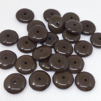 24 Vintage Brown Rondelle Disc Glass Beads