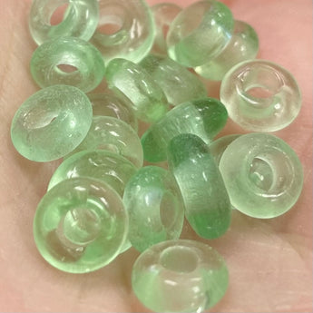 20 Vintage Handmade Light Green Ring Glass Beads