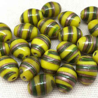 20 Golden Yellow Czech Striped Oval Glass Beads