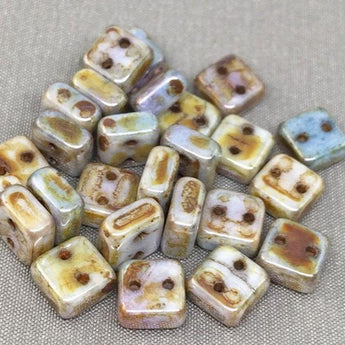 25 Two Hole Chexx Czech Picasso Glass Beads Square 6mm