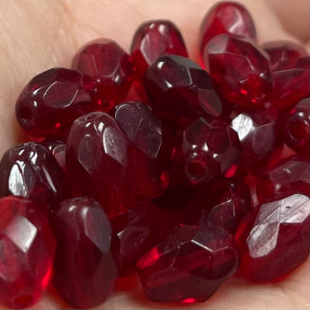 25 Vintage Siam Red Czech Oval Faceted Glass Beads