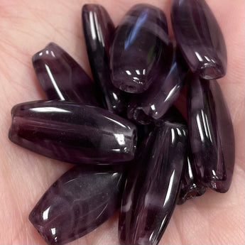 10 Vintage Dark Amethyst Japan Oval Glass Beads