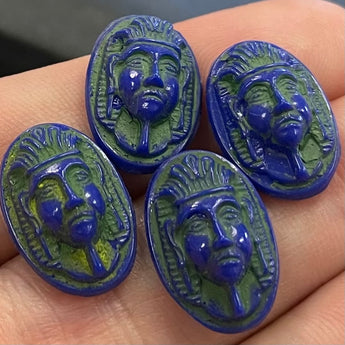 4 Vintage Blue Green Revival Egyptian Glass Cabochons