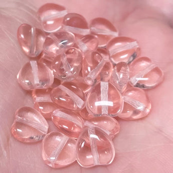 25 Translucent Pink Czech Heart Glass Beads