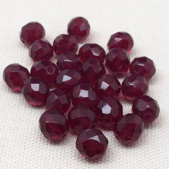 25 Garnet Dark Red Garnet Czech Faceted Glass Beads