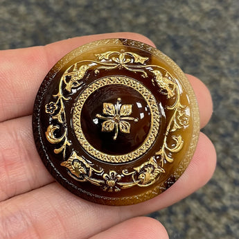 1 Vintage Amber Round Glass Cabochon