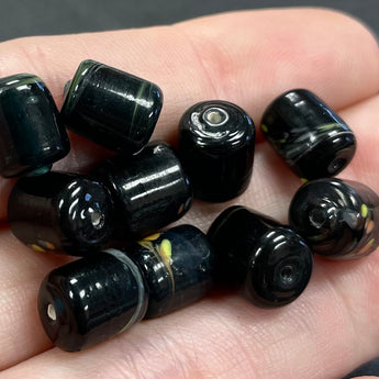 25 Vintage Black Millefiori Cylinder Glass Beads