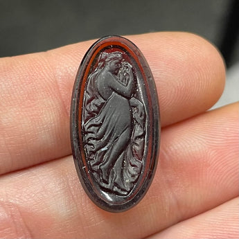 1 Vintage Dark Topaz Victorian Lady Oval Glass Cabochon #9061