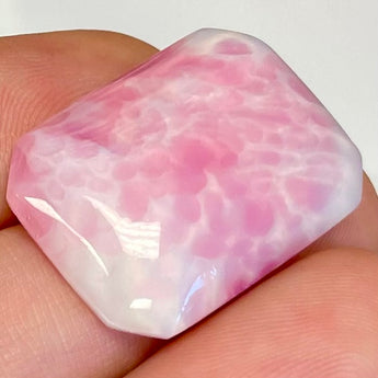 1 Vintage Japan Pink White Satin Glass Cabochon