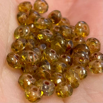 50 Golden Brown Czech Rondelle Glass Beads