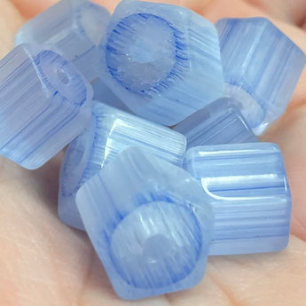 10 Vintage Blue Satin Polygon Glass Beads