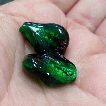 2 Vintage Japan RARE Emerald Foil Glass Beads #9547