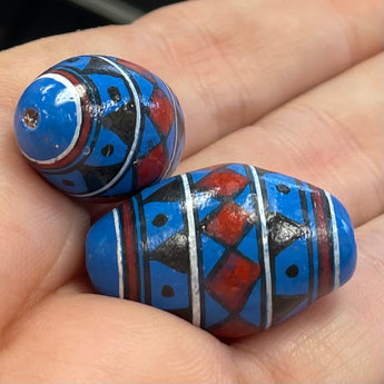 2 Vintage Blue Peruvian Oval Beads