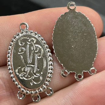 4 Vintage Silver Plated Etched Metal Pendants