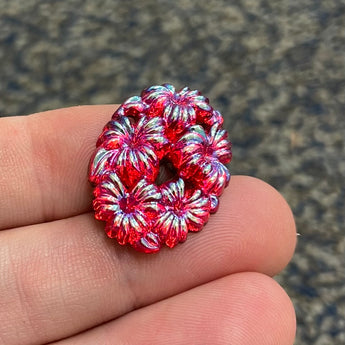 1 Vintage German Red AB Floral Oval Glass Cabochon #200132