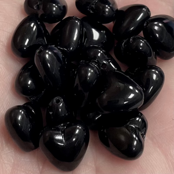 20 Vintage Czech Black Glass Heart Glass Beads #8460